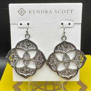 Kendra Scott Retired Medallion Drop Earrings Oxidized Silver Statement Rare